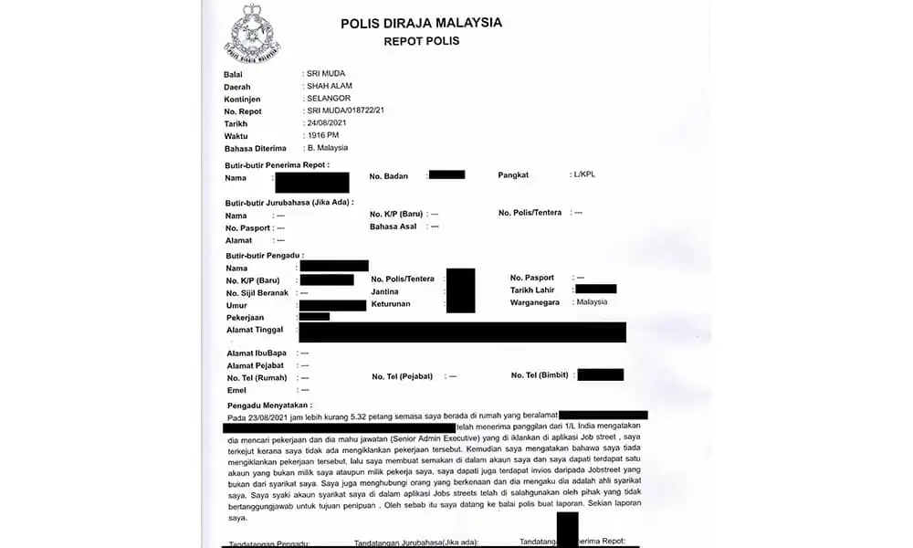 Police Report JobScam